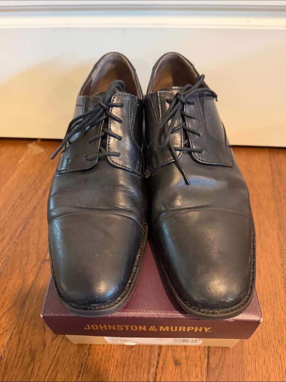 Johnston & Murphy Black Leather Cap-Toe Derby Lace-Ups
